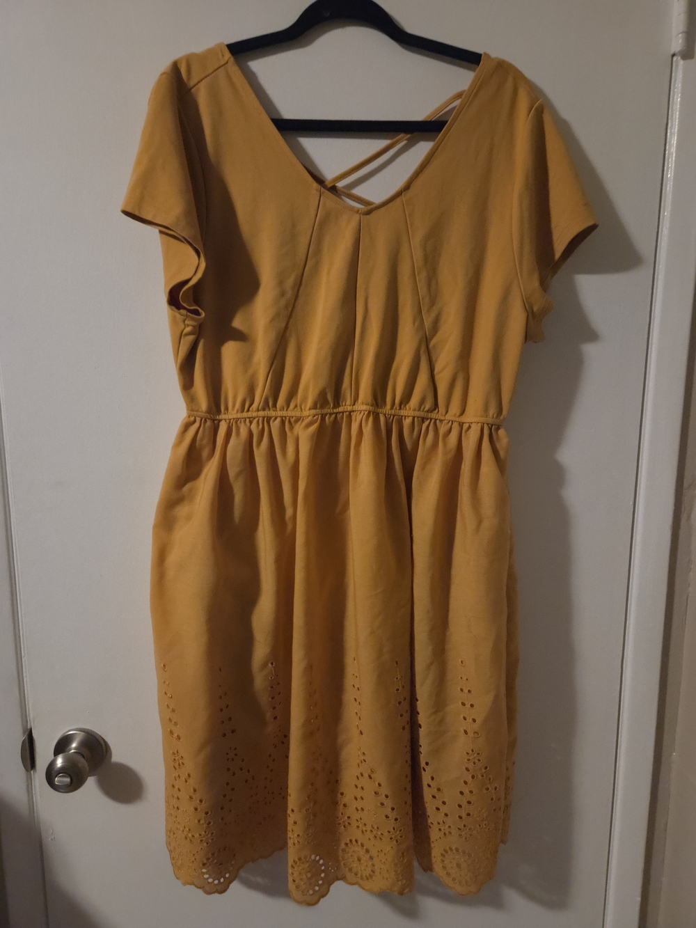 Grace Karin Mustard Yellow Eyelet Midi Dress